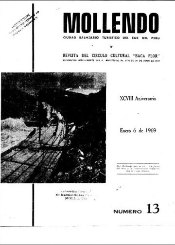 Mollendo Ciudad Balneario Turístico del Sur del Perú XCVIII Aniversario 6 de Enero 1969 N°13