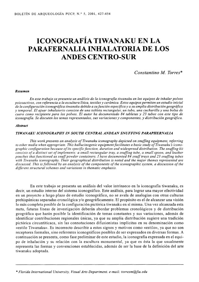 Iconografía Tiwanaku en la Parafernalia Inhalatoria de los Andes Centro-Sur