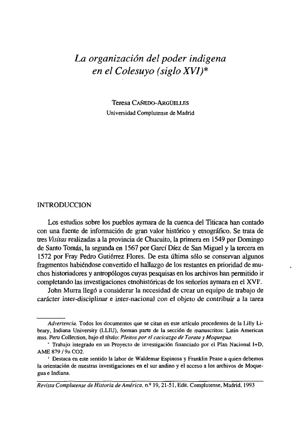 La organización del poder indígena en el Colesuyo S. XVI