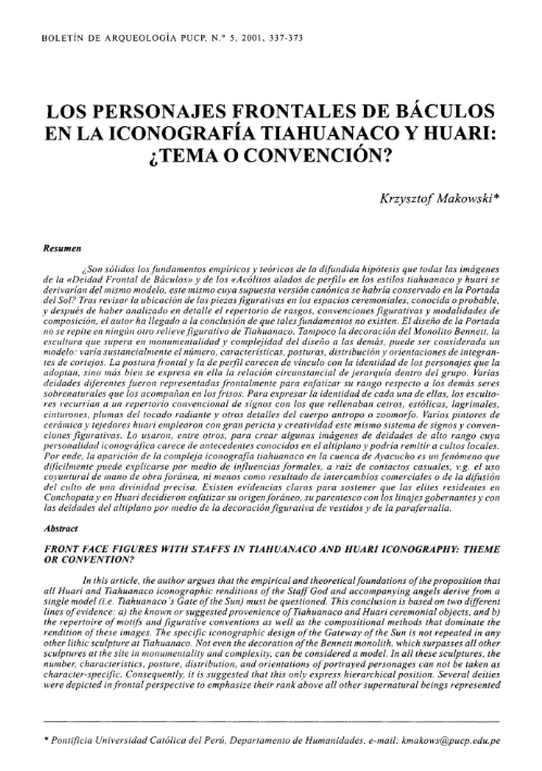 Los Personajes Frontales de Báculos en la Iconografía Tiahuanaco y Huari - Tema o convención