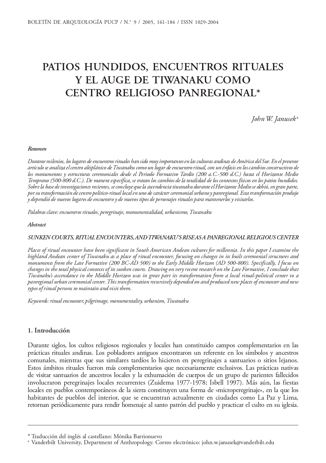 Patios hundidos, encuentros rituales y el Auge de Tiwanaku como Centro Religioso Panregional